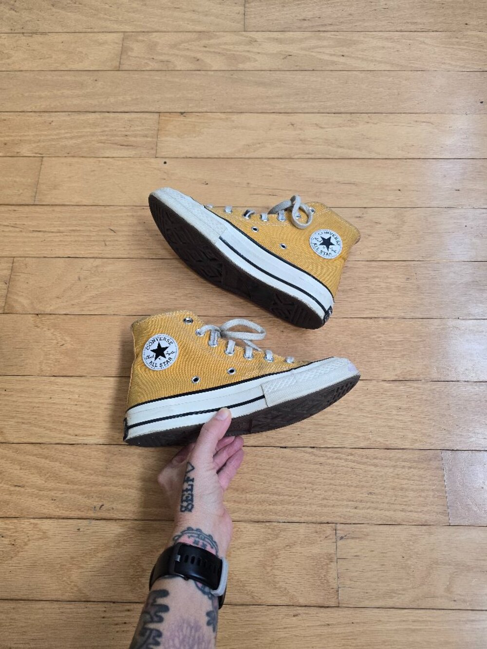 Converse | Chuck 70 Grunge Yellow Canvas Whimsy High Top Sneakers | WMS 5.5